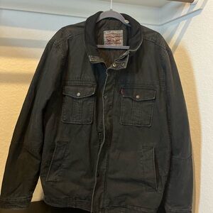 Levis Men’s Trucker Jacket Black Denim Quilted Lining Button/Zip Size XXL